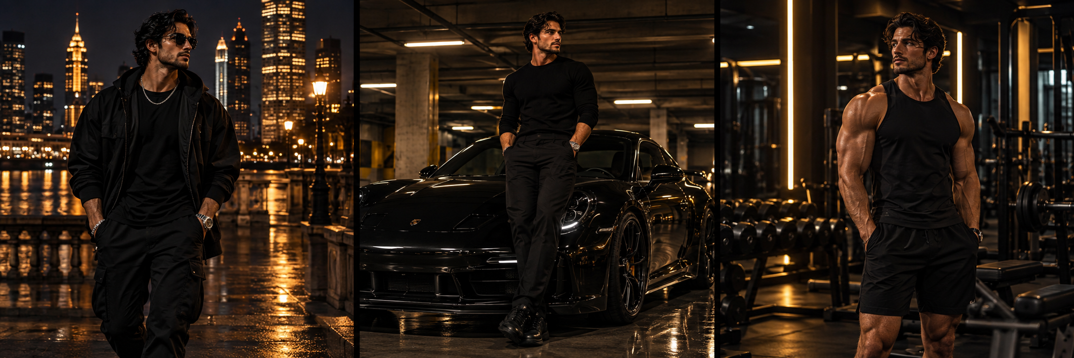 AI-created inspiration: streetwear, a parked performance car, and gym confidence